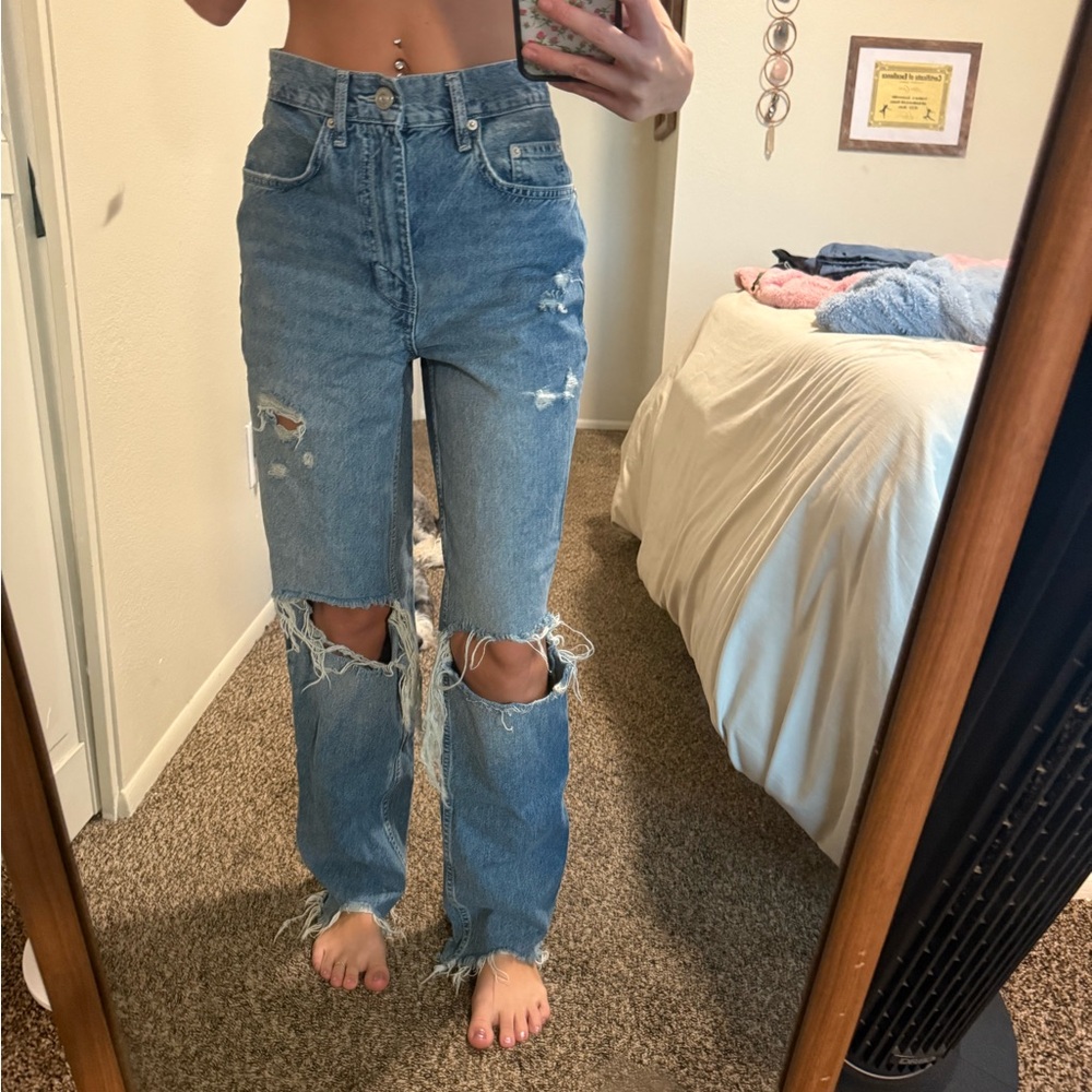 BDG Light Blue Distressed Straight Leg Jeans